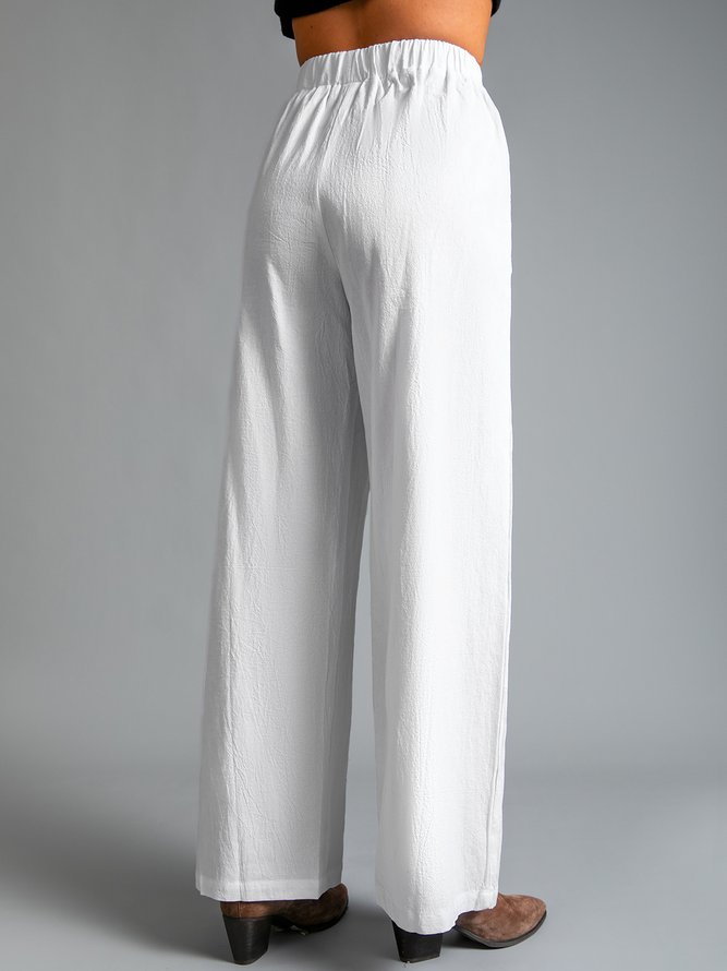 White Pockets Shift Casual Elastic Waist Pants