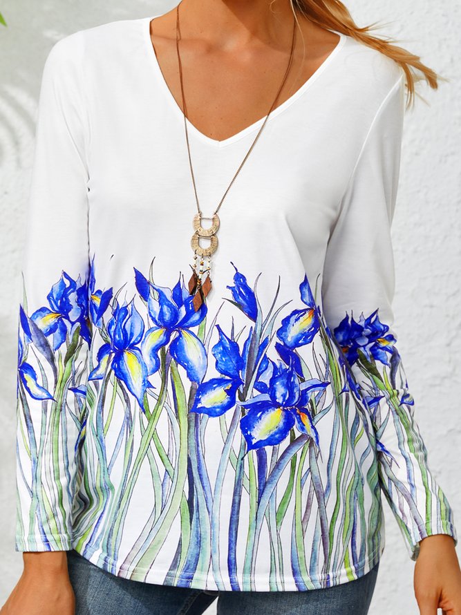 Shift Long Sleeve Floral Casual Tops
