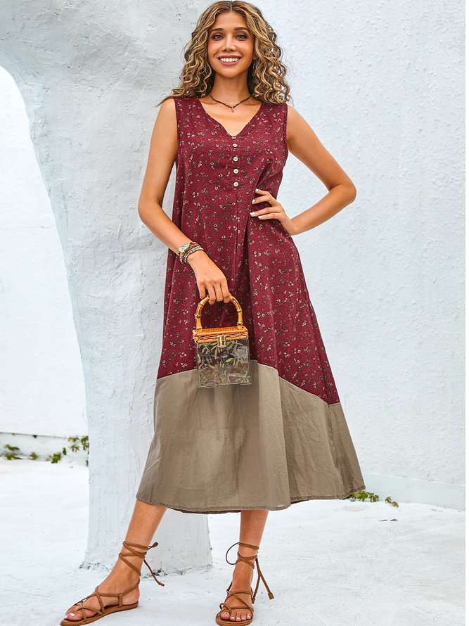Cotton-Blend Sleeveless Weaving Dress