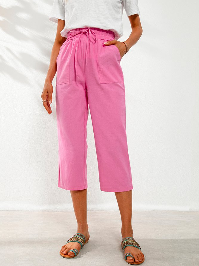 Casual Solid Pockets Pants