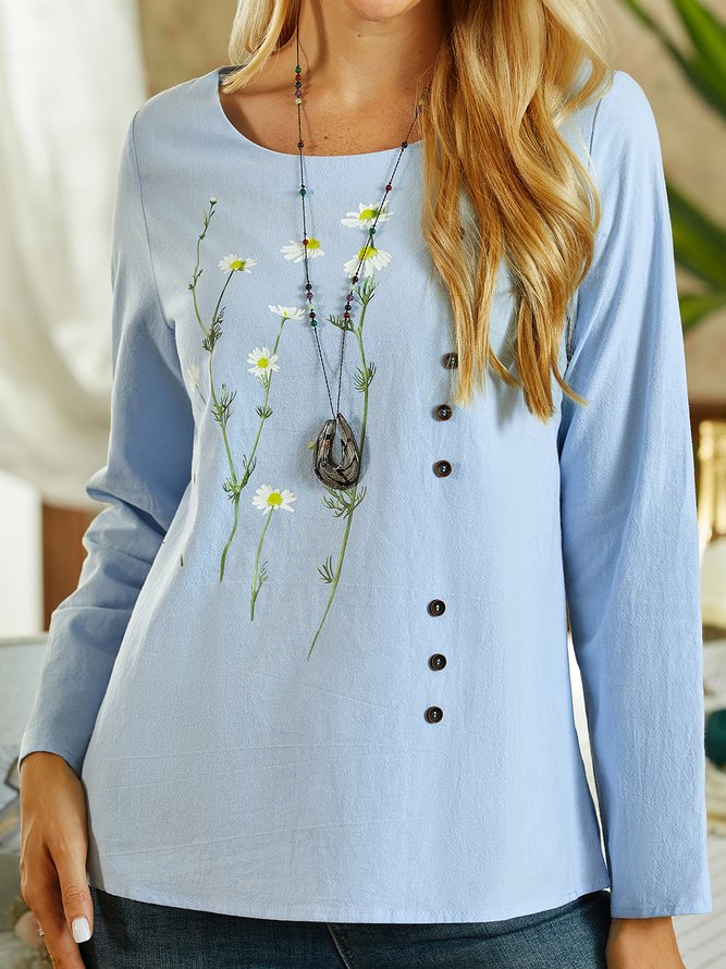 Casual Floral Long Sleeve Tops