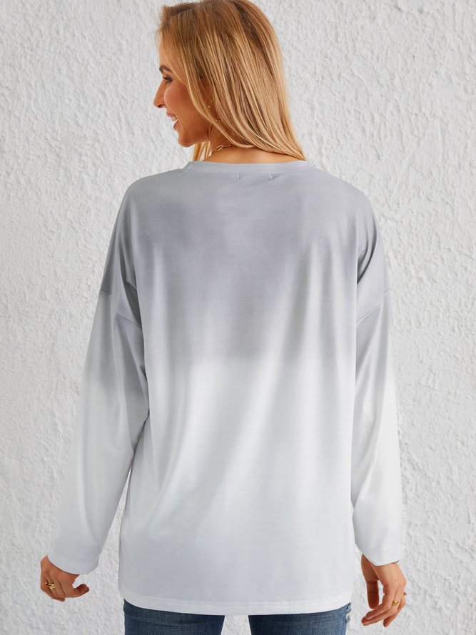 Long Sleeve Ombre Casual Letter T-shirt
