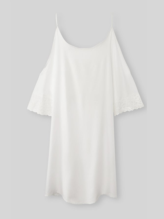 Half Sleeve Holiday Cotton-Blend Plain Weaving Dress