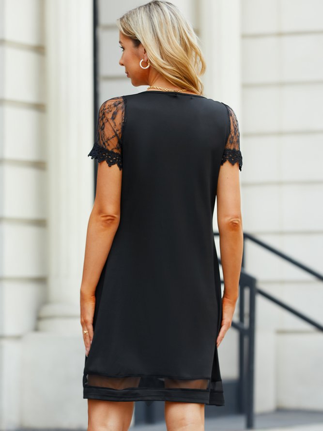 See-through Look Guipure Plain Party Knitting Dress