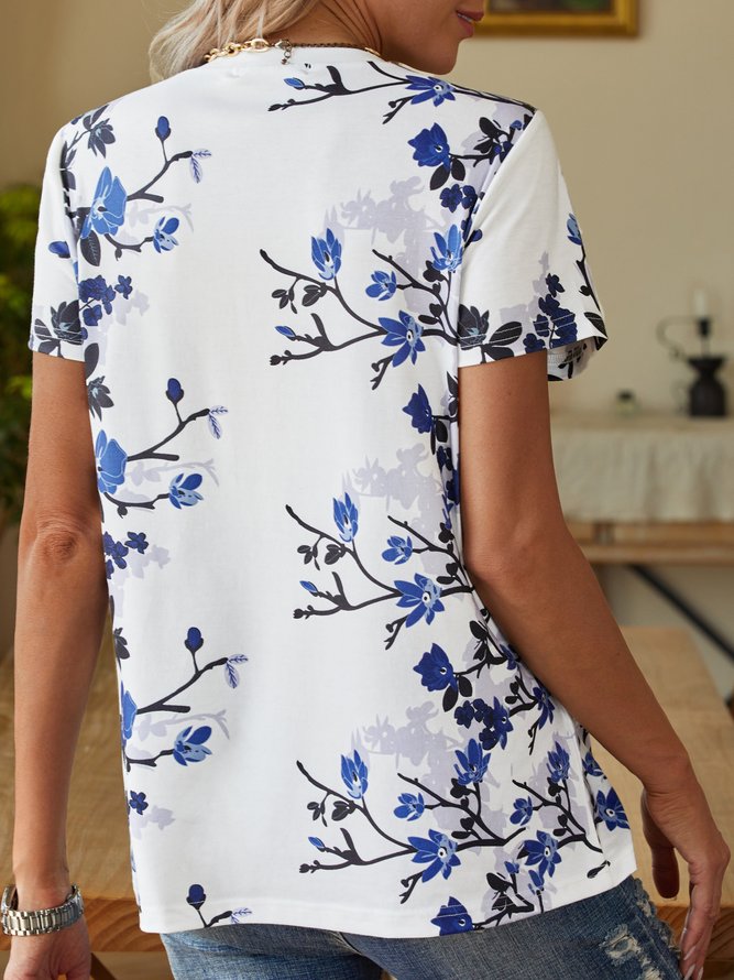 Casual Floral Short Sleeve Round Neck Printed T-Shirt