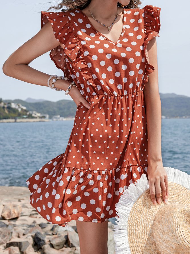 Cotton-Blend Floral-Print Polka Dots Holiday Weaving Dress