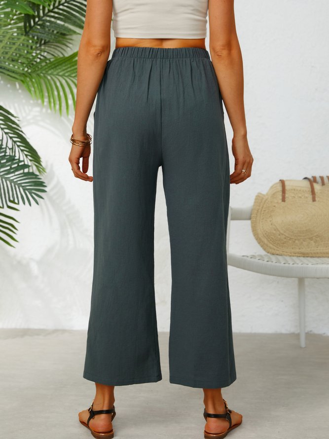 Casual Pockets Linen Plus Size Pants