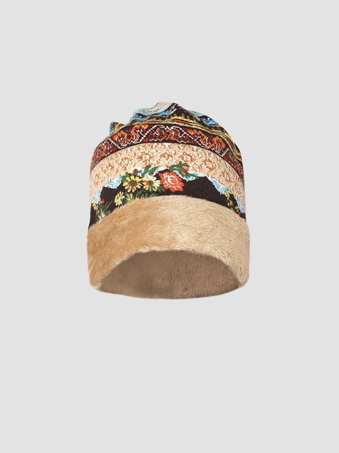 Retro Tribal Printed Cotton Fleece Dual Use Scarf Beanie Hat