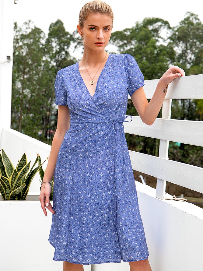 Floral Casual Floral-Print Short Sleeve Weaving Dress
