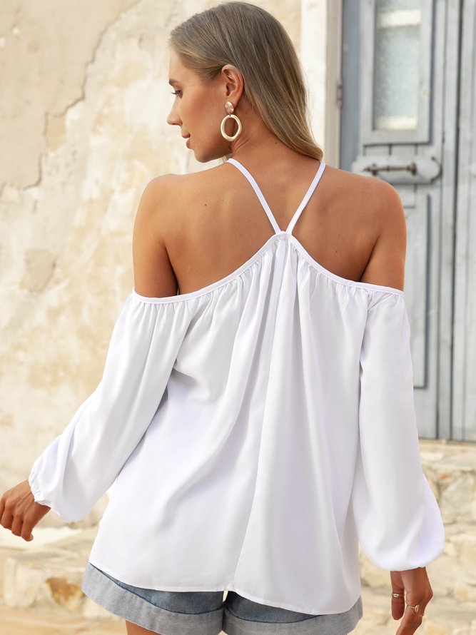 Plus Size Off Shoulder Solid Casual Tops