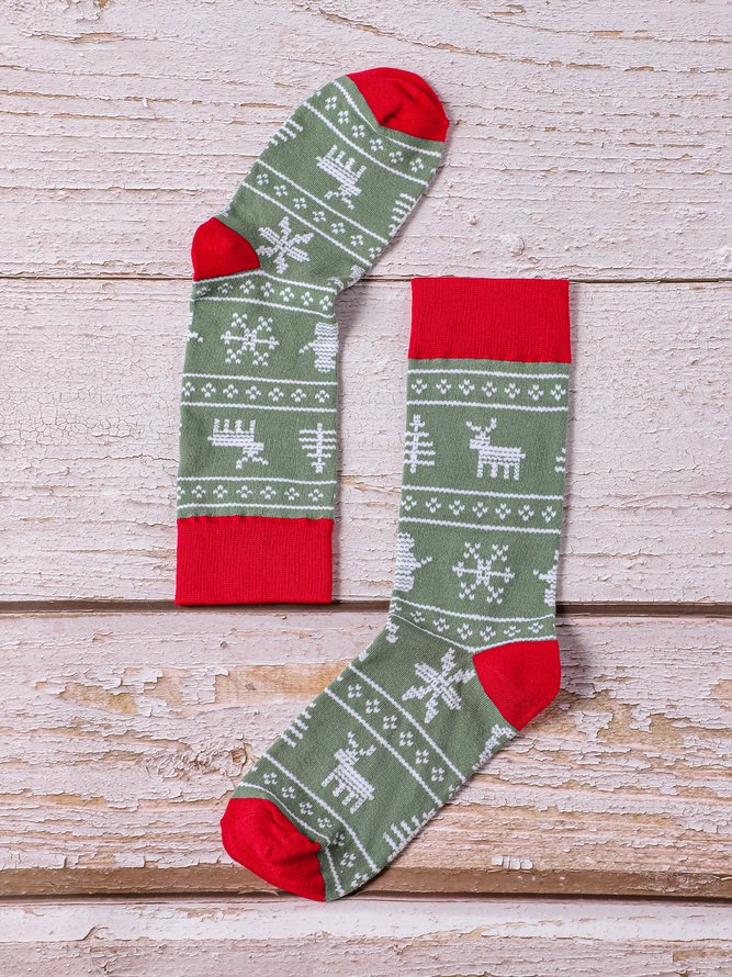 Christmas Elk Snowflake Socks