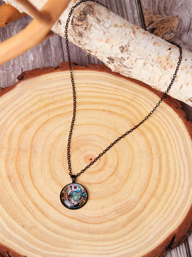 Time Stone Owl Painted Necklace