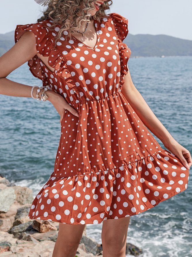 Cotton-Blend Floral-Print Polka Dots Holiday Weaving Dress