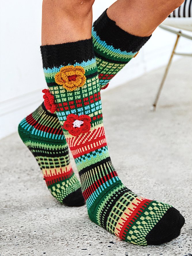 Knee-high Socks, Bohemian Socks, Hand-knitted