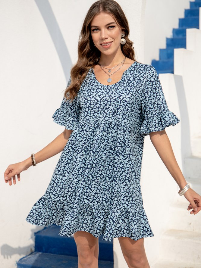 Chic Abstract Printed Short Sleeve Dress
