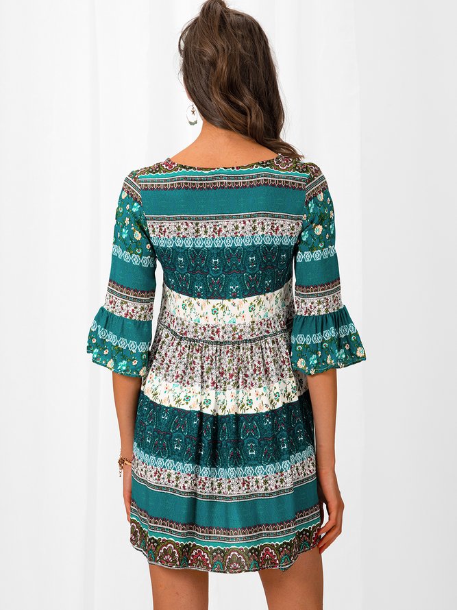 Half Sleeve Boho Lace-Up Weaving Dress