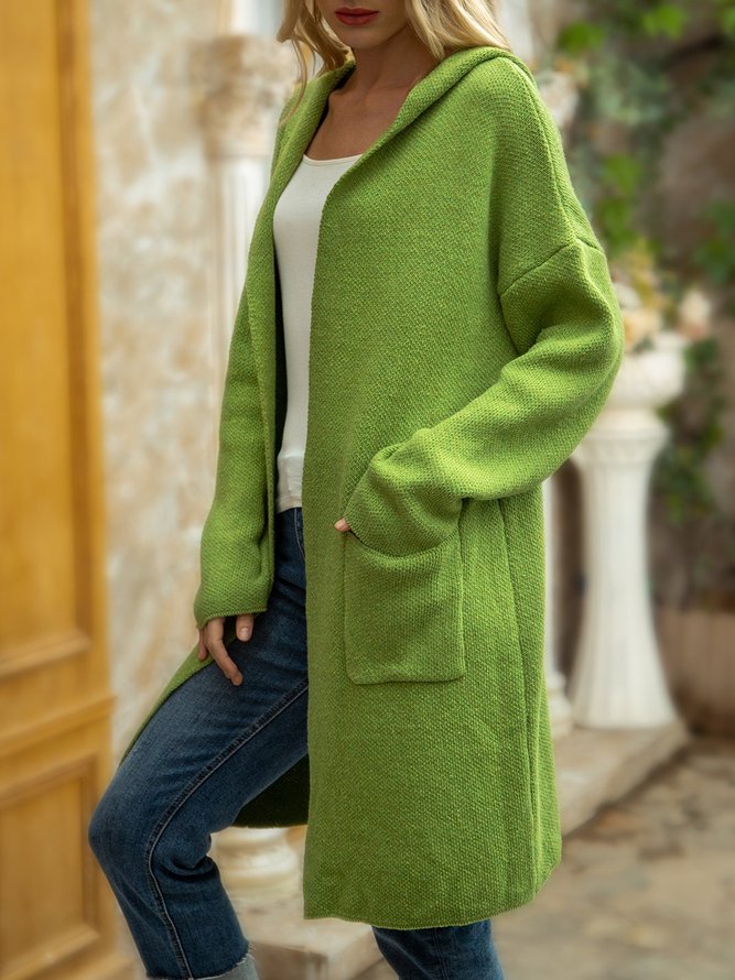 Green Long Sleeve Casual Hoodie Pockets  Sweater