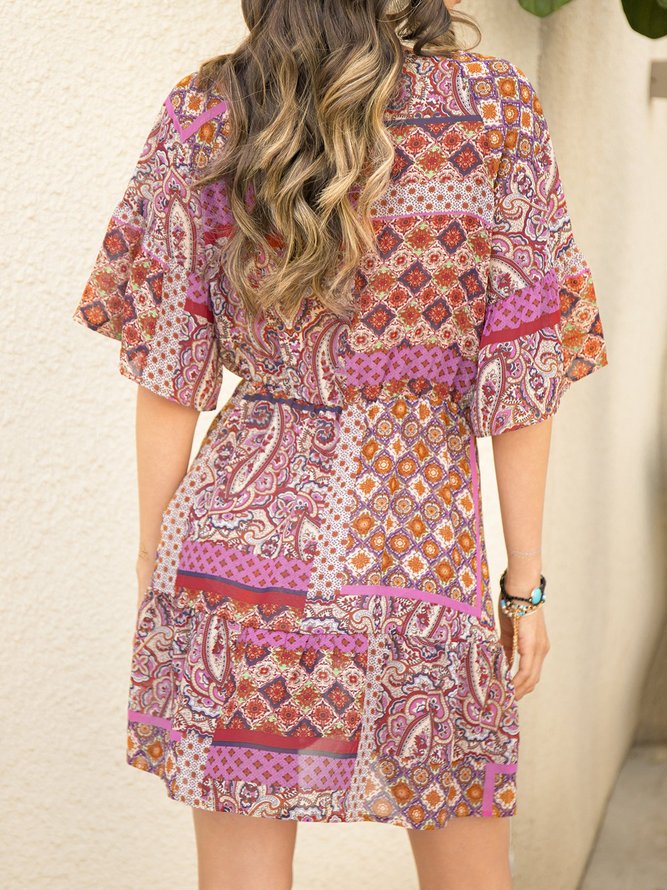 Floral Crew Neck Casual Weaving Dress