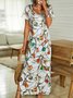 Vacation Floral Loosen U-Neck Maxi Short Sleeve Knit Maxi Dress