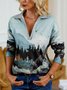 Multicolor V Neck Long Sleeve Casual Cotton-Blend Tops