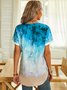 Casual Sea Short Sleeve V Neck Plus Size Printed Blouses