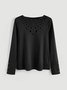 Plain Casual Eyelet Buttoned T-Shirt