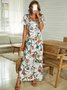 Vacation Floral Loosen U-Neck Maxi Short Sleeve Knit Maxi Dress