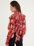 Vacation Lantern Sleeve Stand Collar Floral Blouse