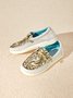 (small-size) Ethnic Print Casual Flat Slip On Ladies Shoes