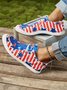 (small-size) Striped Star Graphic-Print Denim Lace-Up Canvas Flats