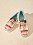 (small-size) women's ethnic pattern canvas shoes slip on flat shoes