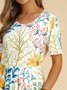 Vacation Floral Regular Fit Cotton Blends Short Sleeve Knit Dress