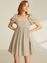 Linen Puff Slevees Square Neck Dress