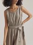Aria 100% Linen A-Line Midi Dress with Belt 