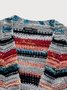 Women Striped Boho Winter Natural Heavyweight Regular Collarless H-Line Others Sweater coat