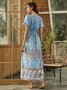 Floral V Neck Short Sleeve Boho Weaving Maxi Dress