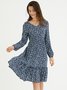 Floral Printed V Neck Long Sleeve Midi Dress&Printed&Date,Holiday