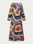 Tribal Printed V Neck Long Sleeve Maxi Dress