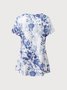 Floral Summer Casual V neck Standard Short sleeve Fit Regular Medium Elasticity T-shirt for Women