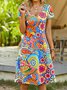 Paisley Summer Vacation Micro-Elasticity Jersey Standard Short sleeve Vacation Regular Size Dresses for Women