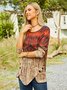 Casual Ethnic Floral Design Crew Neck Knit Long Sleeve Top