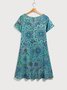 Paisley V Neck Loosen Short Sleeve Knit Midi Dress