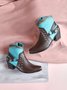 Antique Metal Embellished Soft Leather Ankle Cowboy Boots
