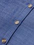 Blue Shirt Collar Cotton-Blend Long Sleeve Blouse