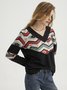 Ethnic Spring Vacation Polyester V neck Mid-weight Long sleeve Loose Regular Sweatshirts for Women