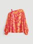 Orange Daily Floral Elegant Lantern Sleeve Loose Top