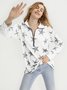 Women Casual Spring Printed V neck Daily Extended Styles Long sleeve Loose Regular Sweatshirts