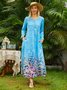 New Women Chic Plus Size Vintage Holiday Casual Floral V Neck Boho A-Line Weaving Dress