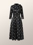 Polka Dots Regular Fit High Elasticity X-Line Stand Collar Elegant Dresses