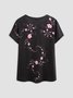 Gradient cherry flower loose holiday top T-shirt Plus Size